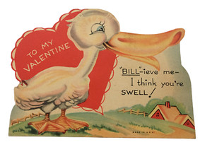 Vintage Valentines Day Card Duck Bill Pun I Think You Are Swell Farm Animal USA