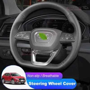 Cubierta de volante de cuero negro duradero antideslizante costura a mano para Audi Q7 Q3 Q5L - Imagen 1 de 6