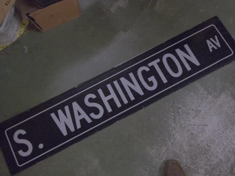 LARGE Original S WASHINGTON AV Double-Sided Street Sign 60" X 12" White on Black Cover