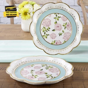 Vintage Floral Tea Party 9 in Premium Floral Paper Plates Blue (Set of 16), One - Picture 1 of 6