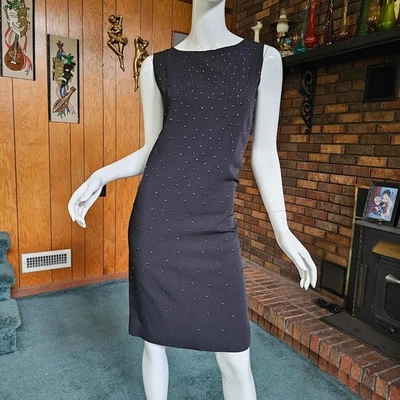 Vestido De Colección Años 60 LBD Tachonado Go Mod Negro Sin Mangas Cóctel Cambio Fiesta XS/S Foto 1 de 4