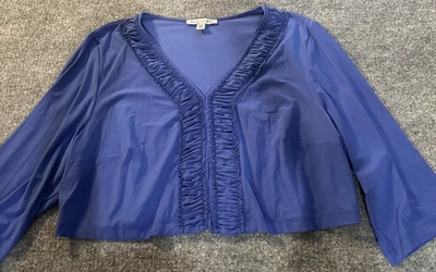 Danny & Nicole Blazer Jacket Womens 16 Blue Solid Ruffle Bolero Cardigan Open - Image 1 of 4