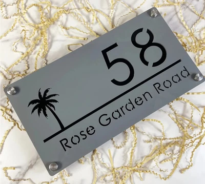 CUSTOM HOUSE SIGN NUMBER STREET SIGN PALM TREE ACRYLIC ADDRESS DOOR WALL PLAQUE - image 1 of 3