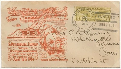 Used 1934 Superb FDC US Frigate Constitution from St Petersburg FL to Hamden CT - Image 1 of 3