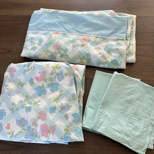 Vintage Sears Perma Prest Floral komplettes Lakenset 70er Mod blau Erbse Cottagecore - Bild 1 von 10