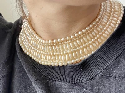 Vintage Glentex Japanese Faux Pearl Beaded Ivory Satin Collar Used - Image 1 of 4
