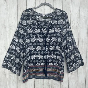 Blusa Katie's Kloset Estampado Elefante Boho Cuello en V Fluida Ligera Colorida XL - Imagen 1 de 7