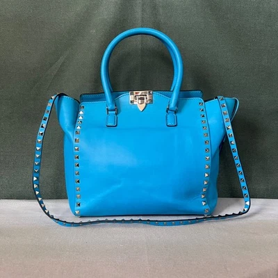 Valentino Blue Leather Rockstud Double Handle Crossbody Tote - Image 1 of 4