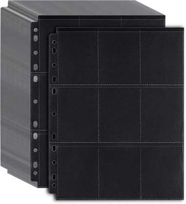 TOPCOLORUSA 1800 Pockets Trading Card Sleeve Pages,100 Pack Double Side 9-Pocket Black