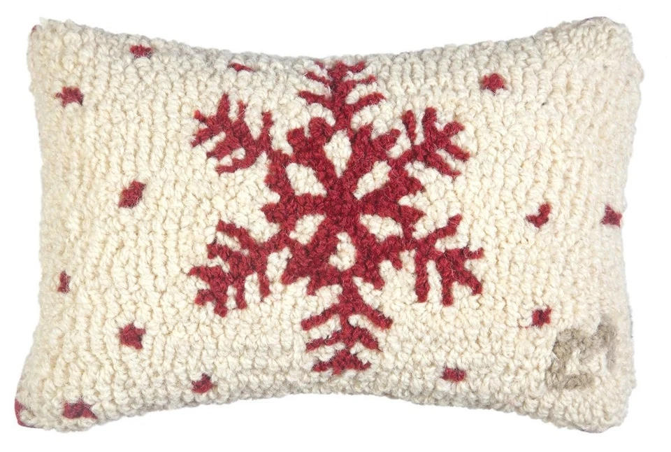 Red Flake Snowflake on White 8"x12" Pillow - Image 1 of 1