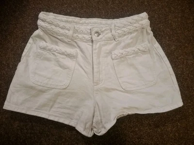 White Denim Shorts By Rita Ora At Primark Collection Size 12 Plait Effect Detail - Image 1 of 4