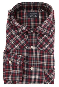 Finamore Napoli Red Plaid Cotton Shirt - Extra Slim - L US/L EU - (W1) - Picture 1 of 4