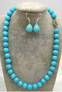 Parure collana e orecchini a goccia turchese naturale con GARANZIA 8mm NUOVA - Foto 1 di 4