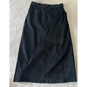 Vintage Brandon Thomas Black Suede Leather Maxi Skirt Long Pencil Career Casual - Picture 1 of 4