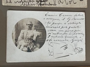 ENRICO CARUSO SIGNED NOTE ON PHOTO, ORIGINAL SELF-CARICATURE: ALL 3 ON SAME ITEM - Picture 1 of 2