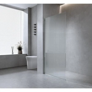 90cm Reeded Glass Shower Screen with Nickel Wall Channel - Picture 1 of 7
