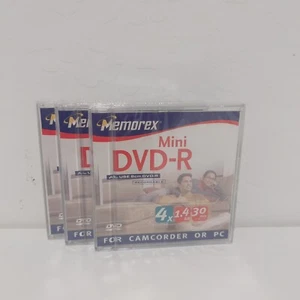 MEMOREX Mini DVD-RW Camcorder Discs 3 Pack 2X 1.4GB 30 min Single Sided - Picture 1 of 3