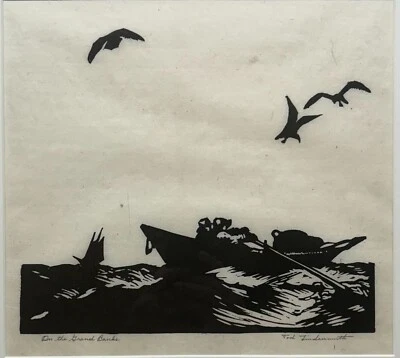 Raro TOD LINDENMUTH 'On the Grand Banks' LINOCUT - Importante Artista Provincetown - Imagem 1 de 4