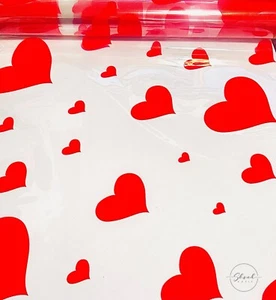 ShredAstic® Red HEART Valentines Cellophane Film Wrap / 3m Red Ribbon Giftwrap - Picture 1 of 11