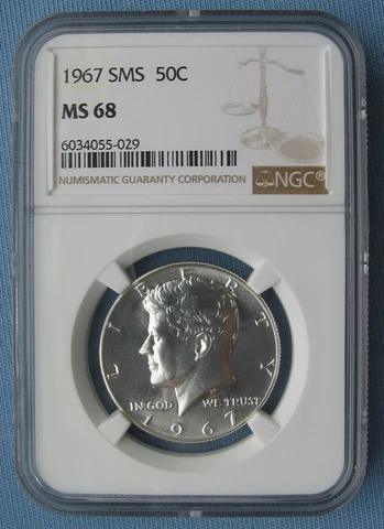 1967 SMS Kennedy Half Dollar - NGC Graded MS 68 (50C frosty w/ some spots) Cover