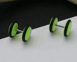 Glow in the dark green fake plug barbells - Picture 1 of 1