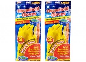 2 PAIR LATEX HOUSEHOLD GLOVES MEDIUM AND LARGE SIZE - Picture 1 of 1