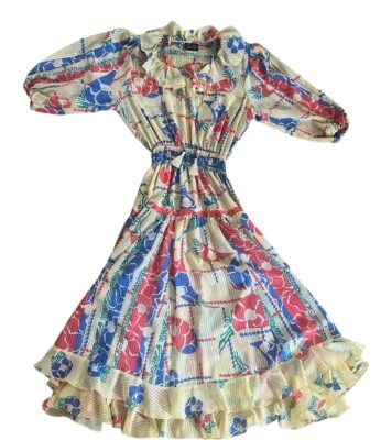 Vestido Midi DIANE FREIS Original Vintage Anos 80 Estampa Multicolorida Tamanho P/M Icônico! - Imagem 1 de 4