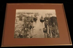 VINTAGE PHOTOGRAPH BOSTON ? BATTERY HARBOR PORT SHIPS SAIL BOATS DOCK WHARF !! - Picture 1 of 3