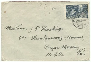 Brief van Bern Zwitserland naar J.V. Hastings Bryn Mawr PA USA 13-12-1930 - Picture 1 of 2