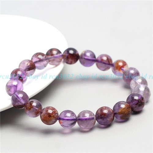 VALENTINO Bracciale Perline Pietra Bellezza Naturale Super 7 Cristalli 10mm Regalo Guarigione 7 5"