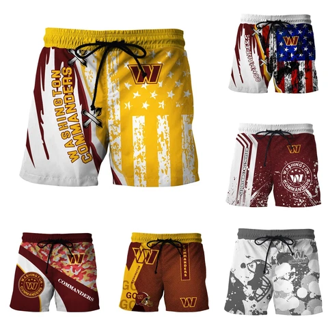 Washington Commanders Men Summer Board Shorts Drawstring Sport Beach Swim Trunks Cover