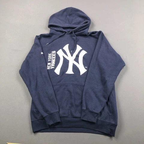 New York Yankees Hoodie Mens Large Blue White Graphic Baseball MLB Stitches Cover