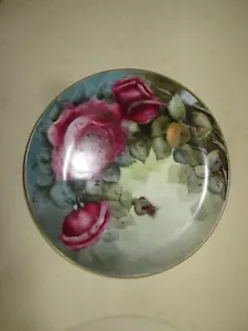 ANTIQUE PLATE BY JHR HUTSCHENREUTHER ROSES HAND PAINTED - Picture 1 of 9