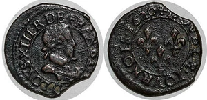  Louis XIII Double tournois 1620 G BUSTE ENFANTIN  POITIERS - Imagen 1 de 1