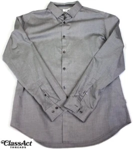 Calvin Klein Mens Shirt Gray Slim Fit Long Sleeves Button up Cotton Sz L - Picture 1 of 8