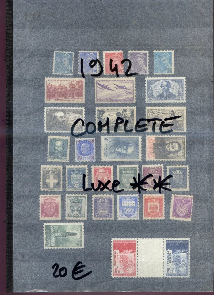 210624 ANNEE  1942     COMPLETE TOUS LES TIMBRES SONT LUXES** GOMME ORIGINALE - Photo 1/1