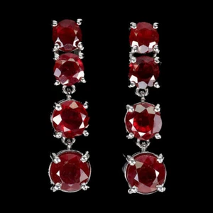 Summer 925 Silver Earrings Round Ruby 7mm Natural Gemstone jewelry - Picture 1 of 13