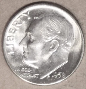 1958-D Roosevelt Dime - BU - #0240CA - Stock Photo - FREE SHIPPING - Picture 1 of 3