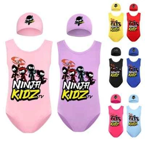NINJA KIDZ Swimsuit Swimwear Swimwear Toddler one-piece Swimsuit+ cap girl new - Picture 1 of 56