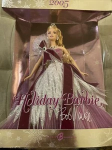 Barbie Doll 2005 Holiday Barbie White Burgundy Velvet Dress By Bob Mackie - Picture 1 of 8