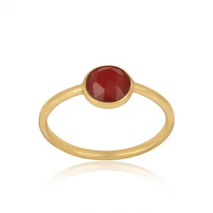 Fancy Simple Gemstone Ring Yellow Gold Plated Round Red Onyx Classic Gift Ring - Picture 1 of 8