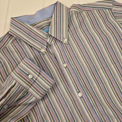 J.McLaughlin Men's Size M Colorful Stripe Long Sleeve Button Down Modern Fit - Image 1 of 4
