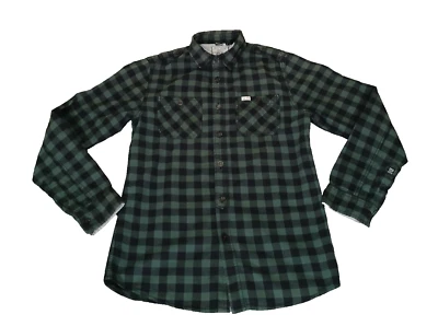 Camisa de franela Buffalo David Bitton para hombre S verde negra a cuadros 100 % algodón abotonada Foto 1 de 4