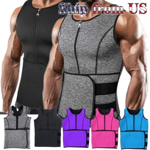 Men Sauna Thermo Sweat Waist Trainer Tank Top Vest Suit Body Shaper Belt Corset - Picture 1 of 24