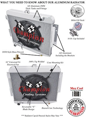 KR Champion 4 Row Radiator,16" Fan for 1966-1969 Dodge Charger Base Big V8 Eng Foto 1 de 4