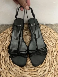 Stuart Weizman schwarze Riemchen Leder Sandalen 7,5 Nye Anlass Urlaub Cocktail - Bild 1 von 9