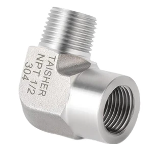 HFS(R) 1/2" Female NPT to 1/2" Male NPT Elbow 90° Flare Pipe Fitting 304 SS - Picture 1 of 1