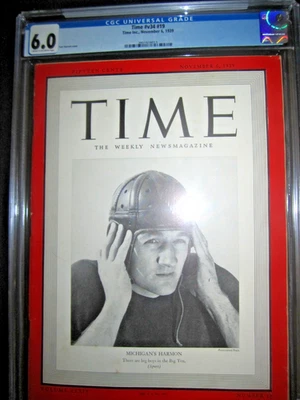 Time Magazine Mark Harmon Michigan CGC 6.0 November 6 1939 Football Heisman Mark - Image 1 of 4
