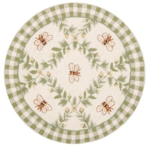 SAFAVIEH Round Border Area Rug Ivory/Green Wool Bee Floral Design 3 ft. x 3 ft. - Picture 1 of 6