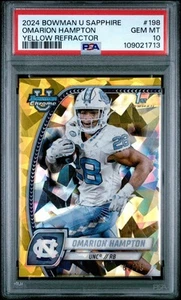 OMARION HAMPTON PSA 10 2024 BOWMAN CHROME U SAPPHIRE #198 YELLOW REFRACTOR /75 - Picture 1 of 1
